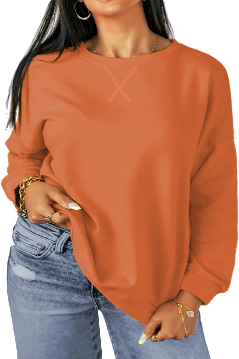 Women's Plus Size Casual Crew Neck Sweatshirt Loose Soft Long Sleeve Pullover Tops XL-5XL