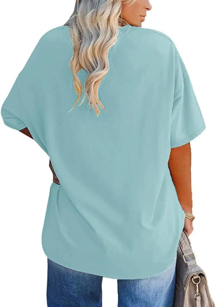 Women's Plus Size V Neck T Shirts Summer Half Sleeve Tees Casual Loose Fit Cotton Tunic Tops