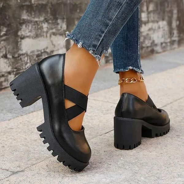 Women's Retro Chunky Heel Platform Pumps 64660824C