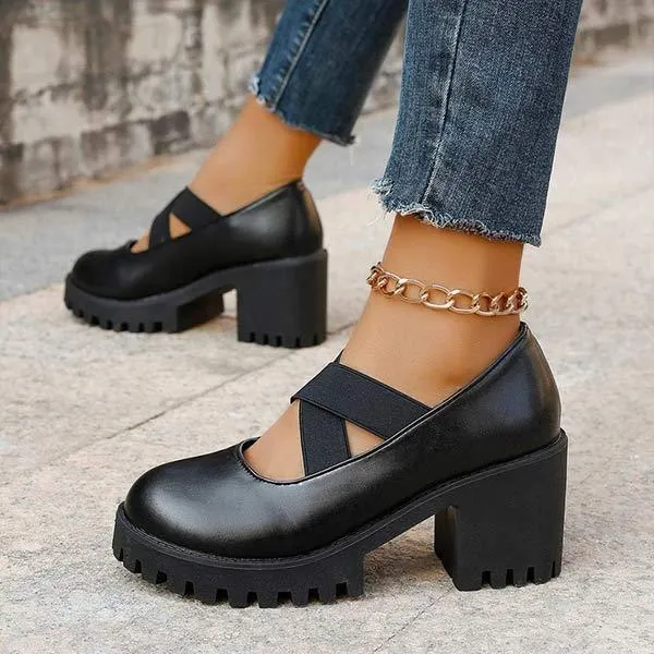 Women's Retro Chunky Heel Platform Pumps 64660824C