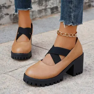 Women's Retro Chunky Heel Platform Pumps 64660824C