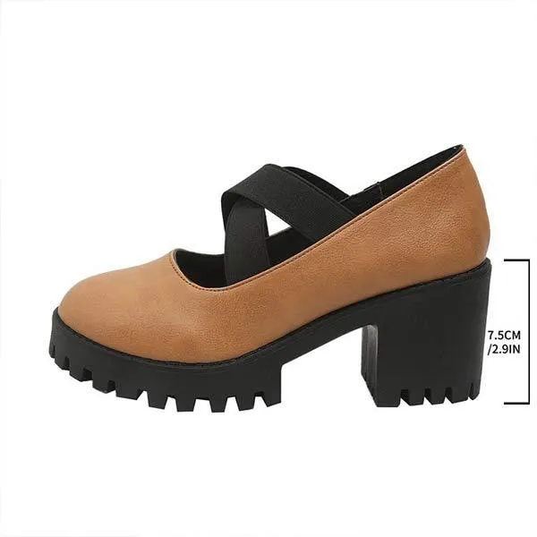 Women's Retro Chunky Heel Platform Pumps 64660824C