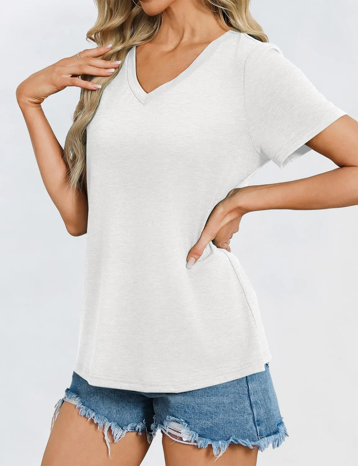 Womens Short Sleeve T Shirts V Neck Tops Summer Trendy Comfy Casual Basic Tee Shirt