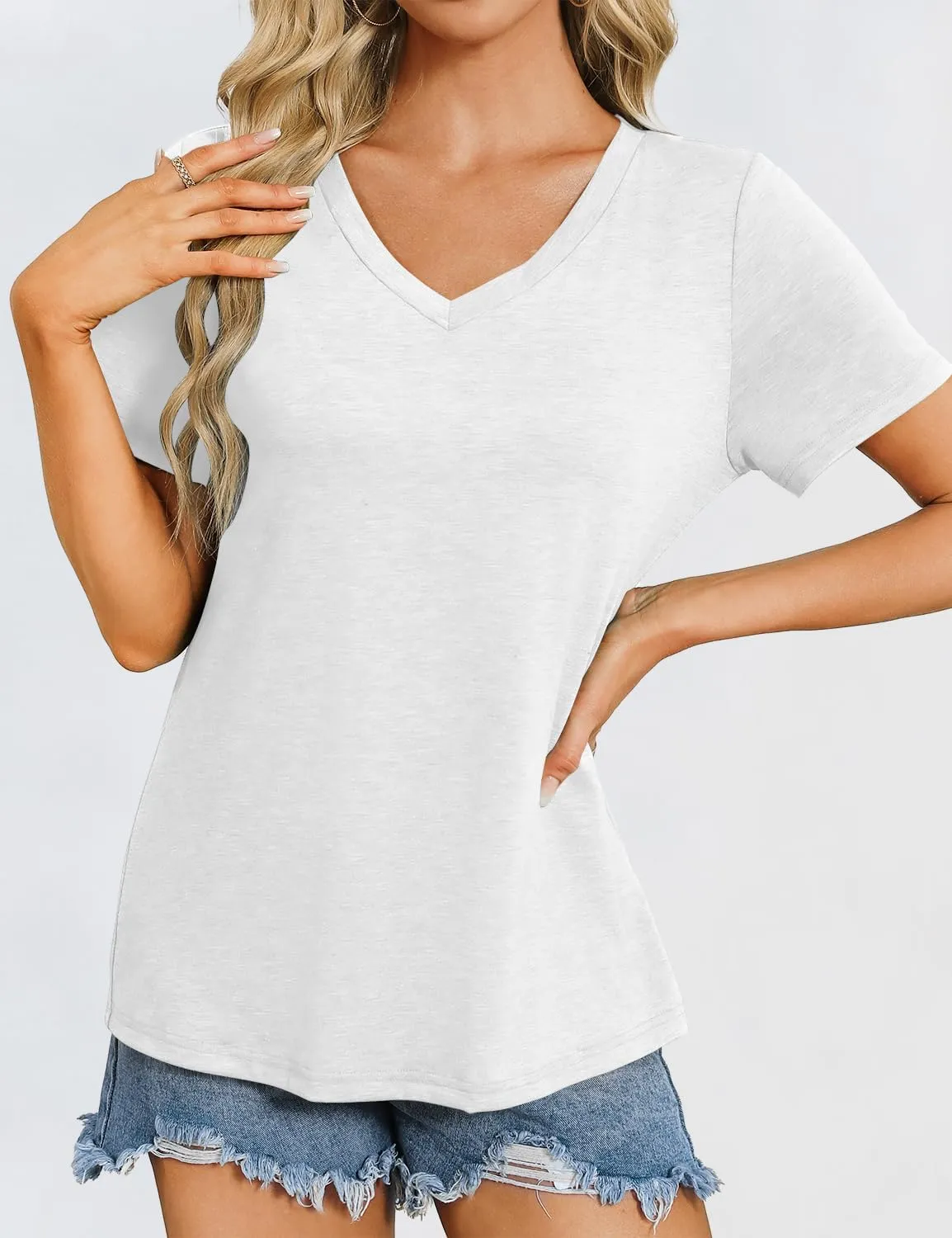 Womens Short Sleeve T Shirts V Neck Tops Summer Trendy Comfy Casual Basic Tee Shirt