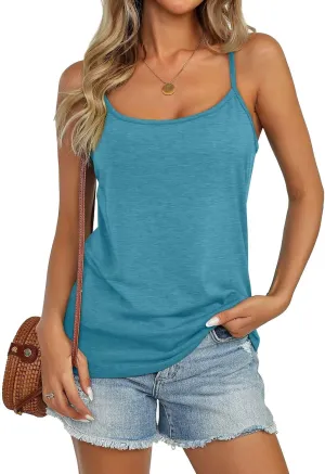 Womens Spaghetti Strap Tank Top Adjustable Scoop Neck Camisole Tops Loose Fit Casual Shirts Summer 2025