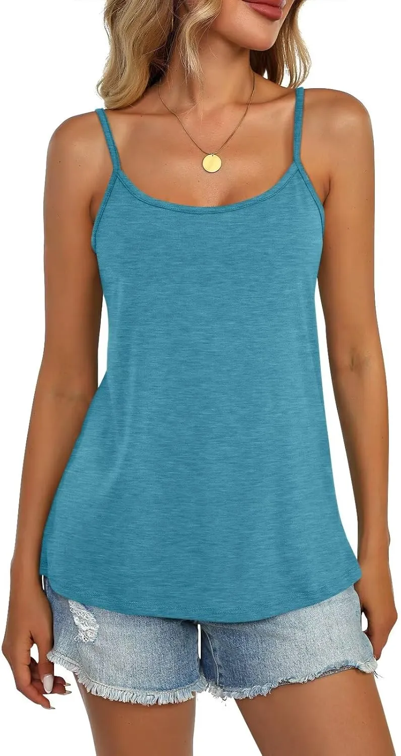 Womens Spaghetti Strap Tank Top Adjustable Scoop Neck Camisole Tops Loose Fit Casual Shirts Summer 2025