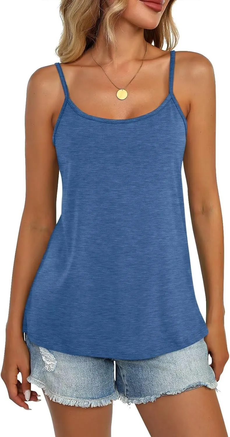 Womens Spaghetti Strap Tank Top Adjustable Scoop Neck Camisole Tops Loose Fit Casual Shirts Summer 2025