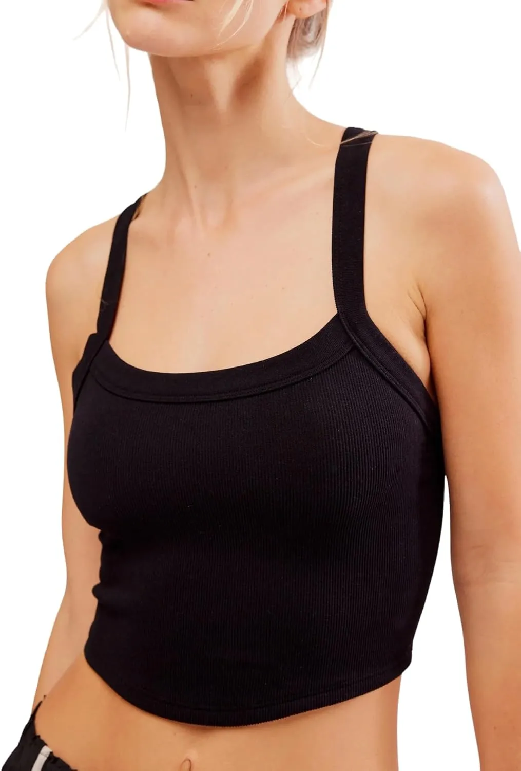 Womens Tank Tops Crop Workout Top Ribbed Spaghetti Strap Scoop Neck Racerback Camisole Tops