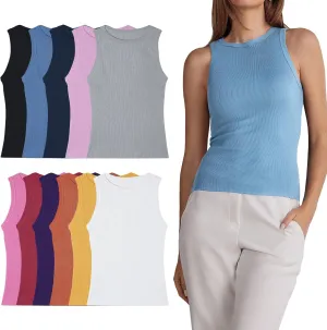 Womens Undershirts (Pack of 12) Soft Cotton Blend Tank Tops, Tag Less A-Shirt Colorful Multipack Comfortable Fit