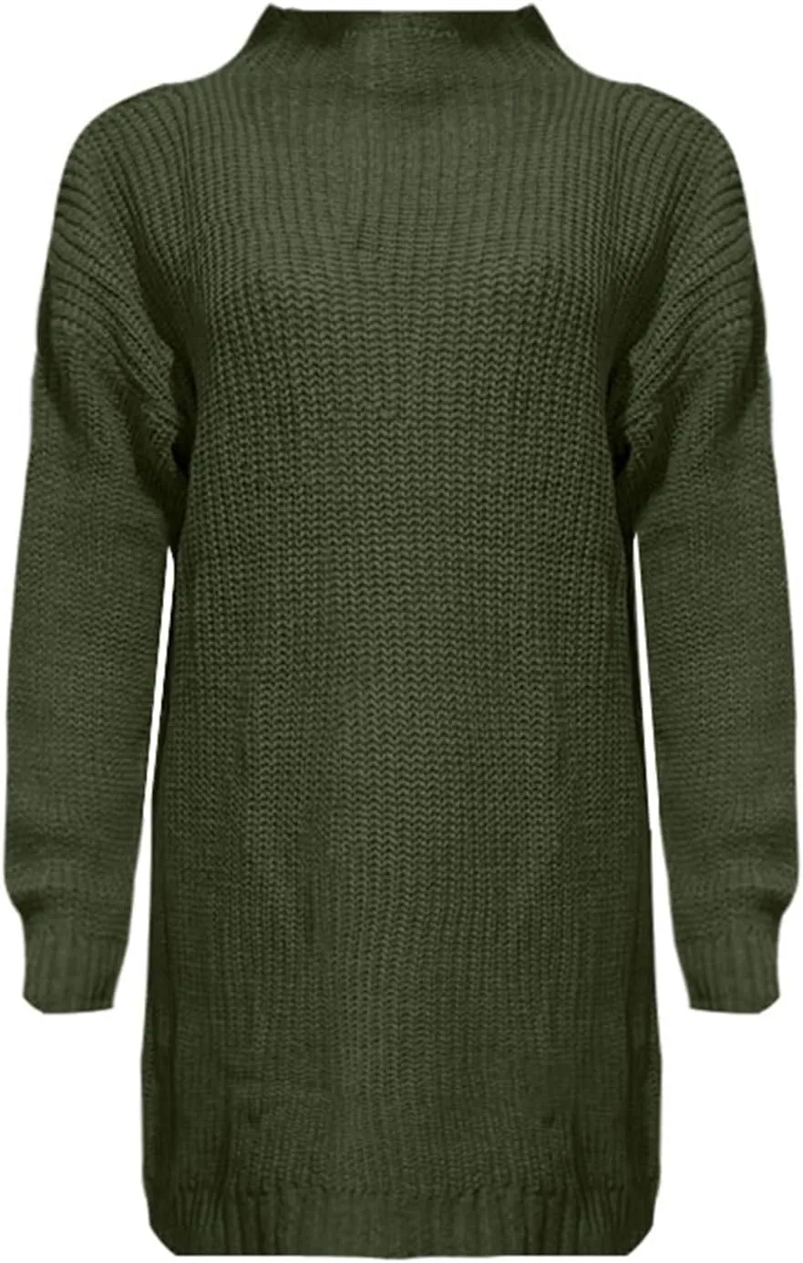 Womens Winter Knitted Sweater Turtleneck Oversized Long Sleeve Sweater Dress 2024 Plus Size Tunic Pullover Fall Dress