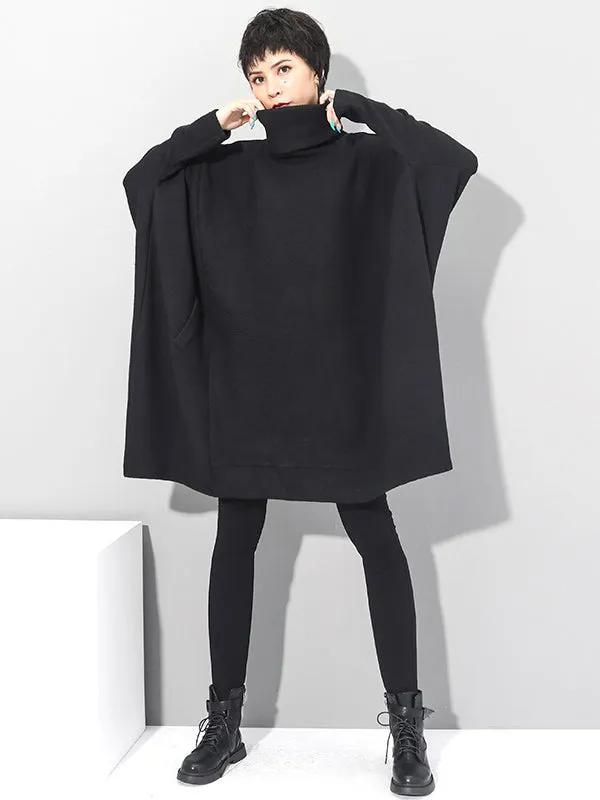 xakxx Super Loose Black High-Neck Knitting Batwing Sleeves Sweater Dress