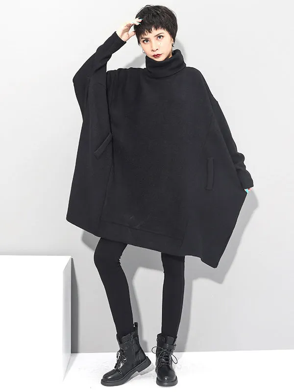 xakxx Super Loose Black High-Neck Knitting Batwing Sleeves Sweater Dress