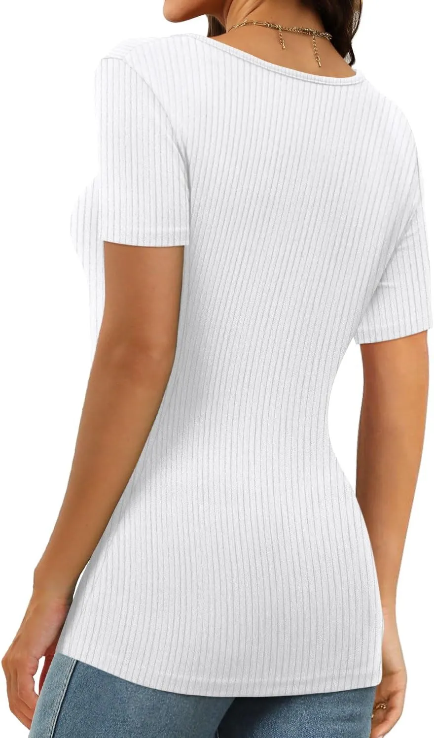 XIEERDUO Womens Square Neck Short/Long SleeveTops 2024 Spring Summer Slim Fit Tees Shirts