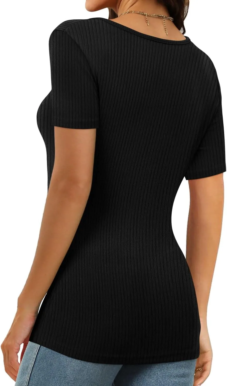 XIEERDUO Womens Square Neck Short/Long SleeveTops 2024 Spring Summer Slim Fit Tees Shirts