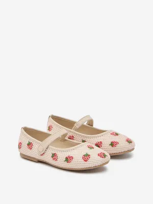 Yellow Pink Strawberry Embroidered Ballerina