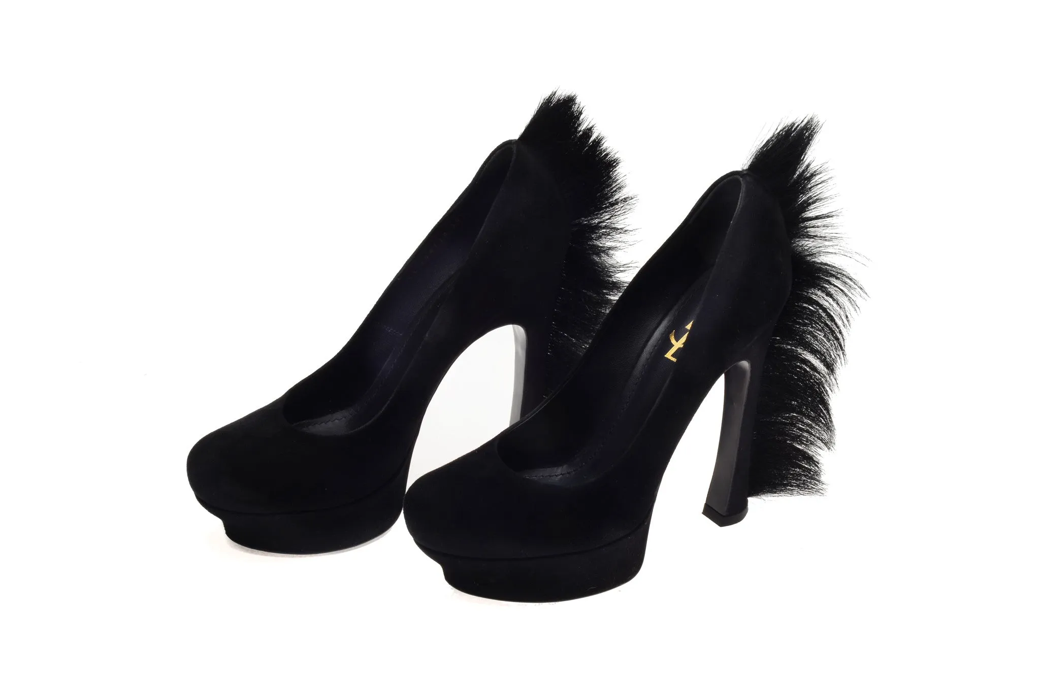 YSL - Black Suede Pumps with Kid Hair Heel - IT 38 1/2
