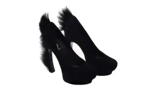 YSL - Black Suede Pumps with Kid Hair Heel - IT 38 1/2