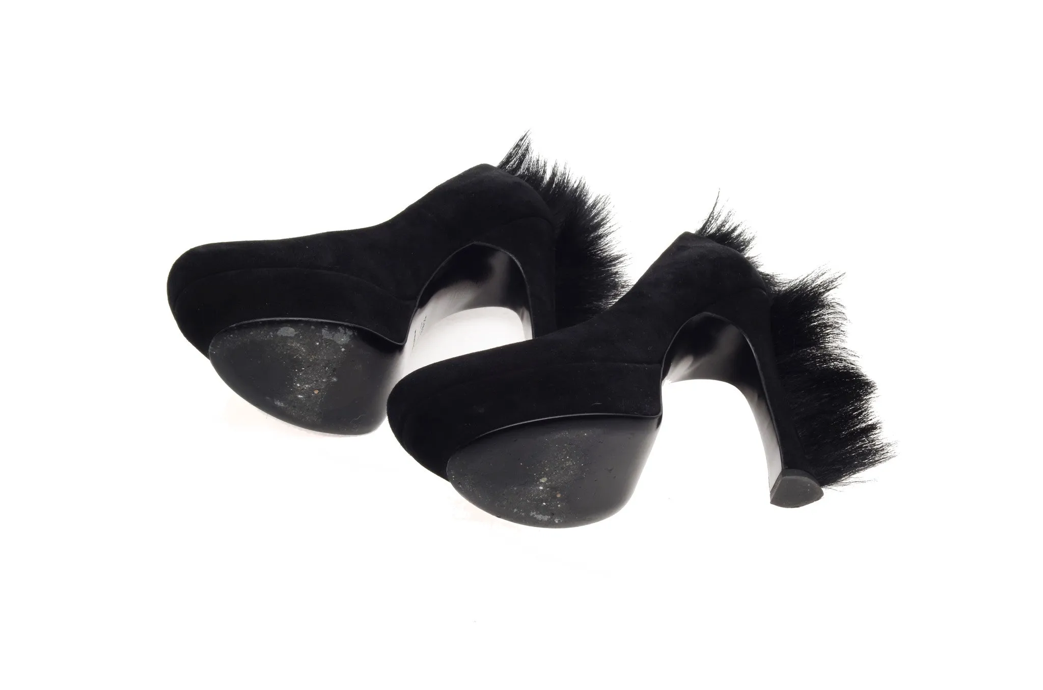 YSL - Black Suede Pumps with Kid Hair Heel - IT 38 1/2