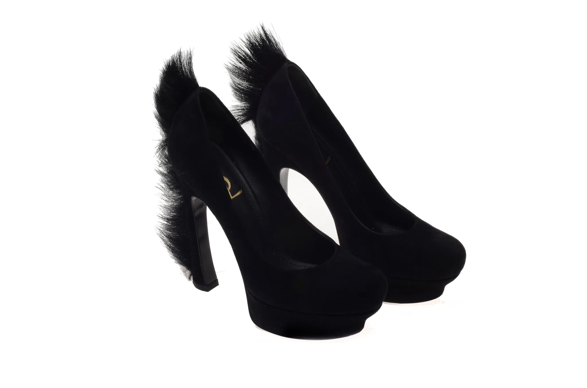 YSL - Black Suede Pumps with Kid Hair Heel - IT 38 1/2