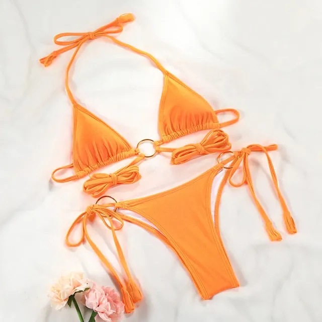 Zrtak Bikini Sexy Triangle Adjust Swimwear Women Bathing Suit Hollow Out Quality Pleated Swimsuit Female Double-Sided Bikini Set