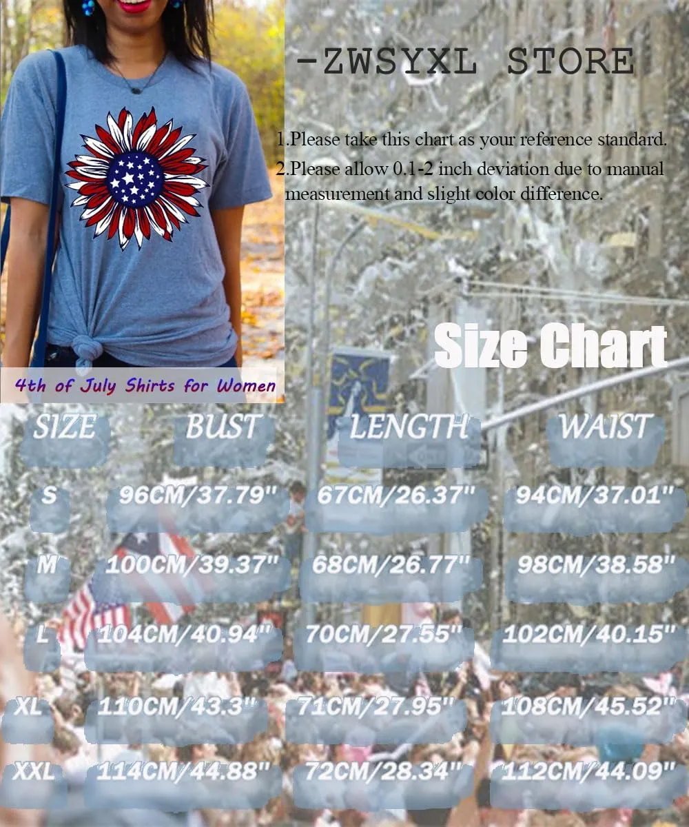 ZWSYXL American Flag Sunflower Shirts Women 4th of July Graphic Tees Patriotic T-Shirts USA Flag Star Stripe Tops