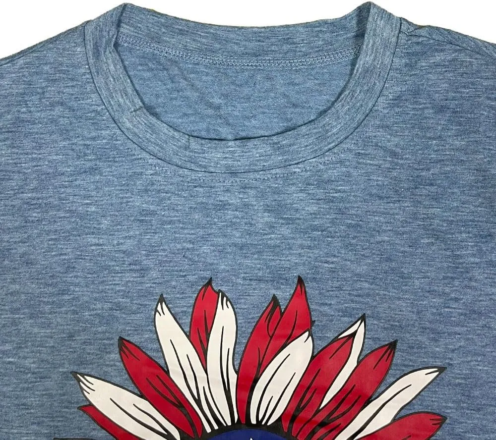 ZWSYXL American Flag Sunflower Shirts Women 4th of July Graphic Tees Patriotic T-Shirts USA Flag Star Stripe Tops